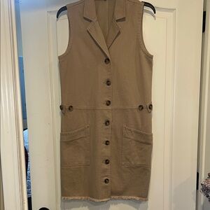 Carly Jean Los Angeles Tan Button-Down Sleeveless Vest Dress